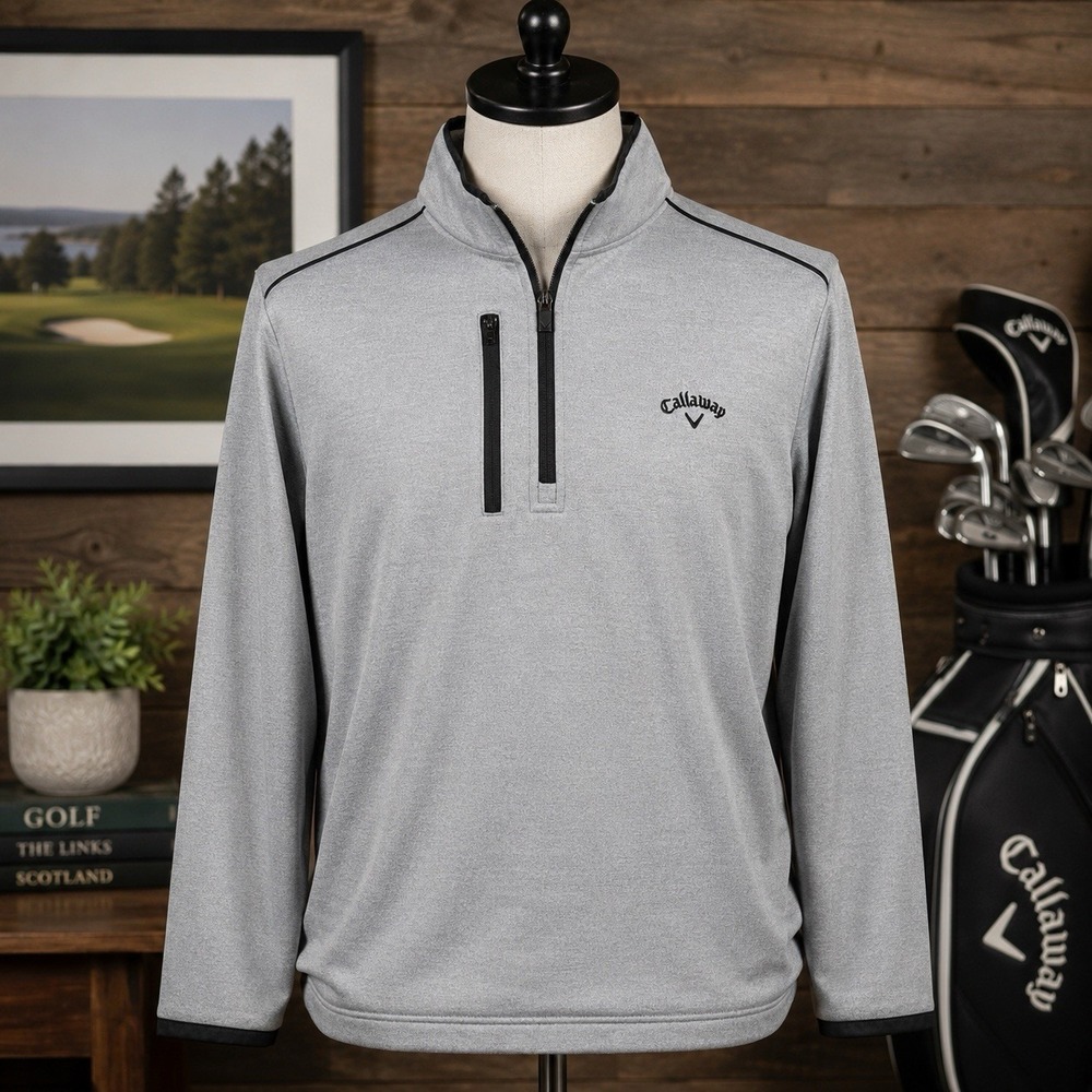 Callaway Mens Medium 1/4 Zip Performance Golf Pullover Gray Fleece Chest Pocket